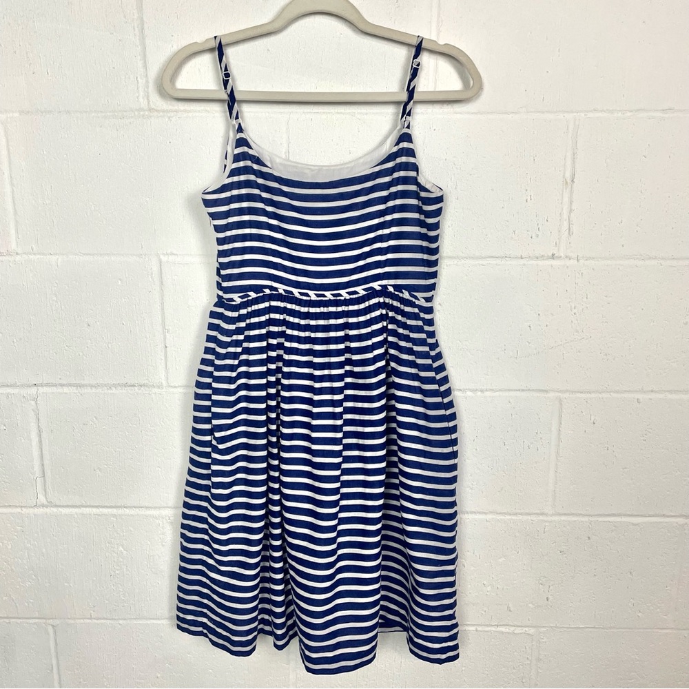 J. Crew Sundress Linen Blend Blue & White Striped Nautical Coastal Boat Preppy 4 - Picture 8 of 13